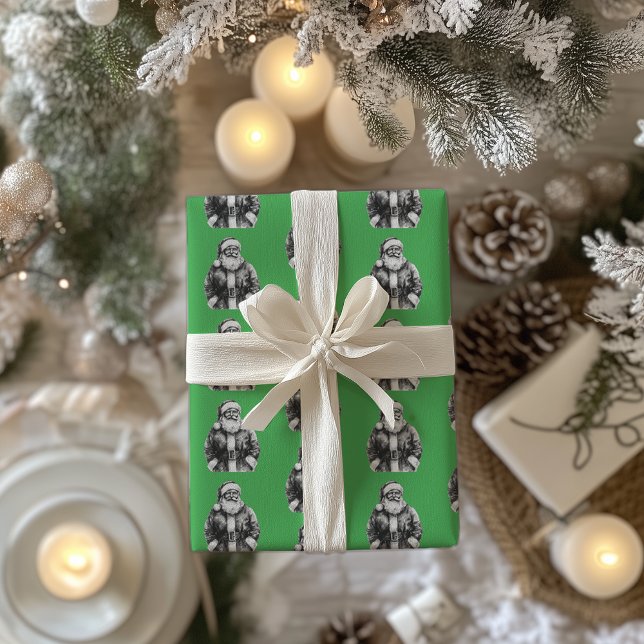 Vintage Santa Claus Neon Green Wrapping Paper (Creator Uploaded)