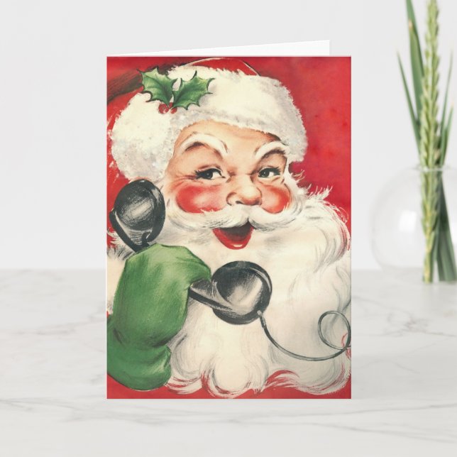 Vintage Santa Claus On The Telephone Holiday Card (Front)