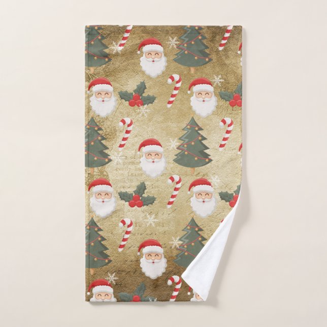 Vintage Santa Claus Pattern Hand Towel (Hand Towel)