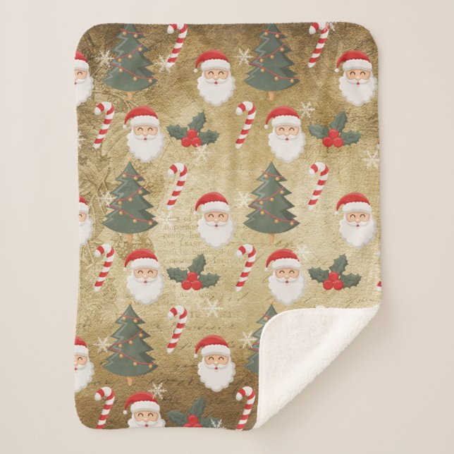 Vintage Santa Claus Pattern Sherpa Blanket (Front)