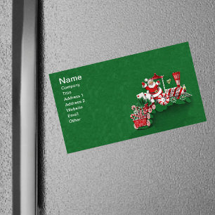 Vintage Santa Claus Peppermint Candy Train Magnetic Business Card