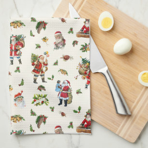 Vintage Santa Claus Personalised Christmas Tea Towel