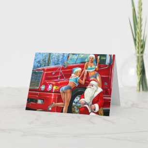 Vintage Santa Claus & Pin-Ups Christmas Holiday Card