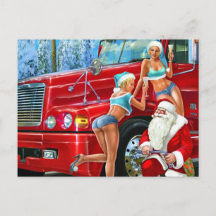 Vintage Santa Claus & Pin-Ups Christmas Postcard