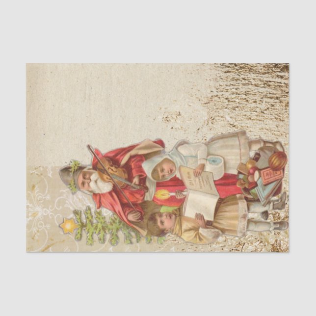 Vintage Santa Claus Playing the Violin Tissue Paper (Front)