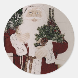Vintage Santa Claus Portrait Christmas Holiday Classic Round Sticker