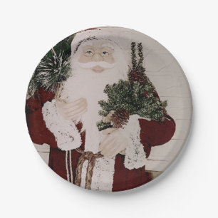 Vintage Santa Claus Portrait Christmas Holiday Paper Plate