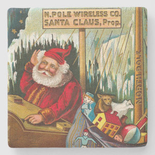 Vintage Santa Claus Radio Broadcast Christmas Stone Coaster
