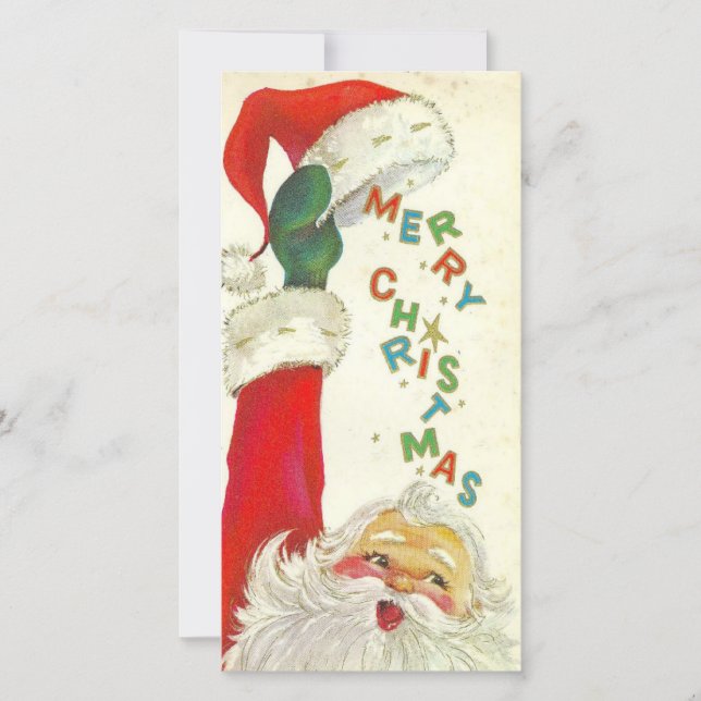 Vintage Santa Claus Raising Hat Merry Christmas Holiday Card (Front)