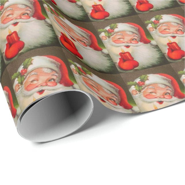 Vintage Santa Claus Red Candle  Wrapping Paper (Roll Corner)