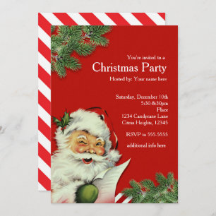 Vintage Santa Claus Red Christmas Invitations