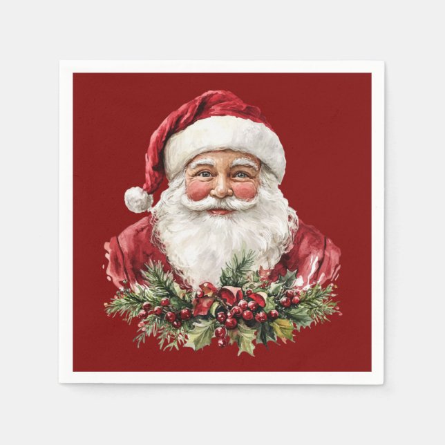 Vintage Santa Claus Red Christmas  Napkin (Front)