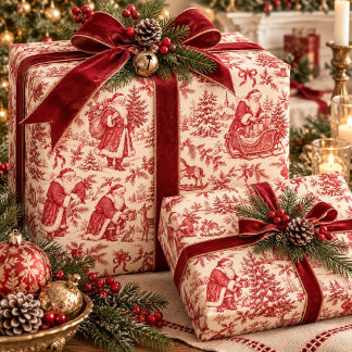 Vintage Santa Claus Red & Cream Christmas Toile Gi Wrapping Paper