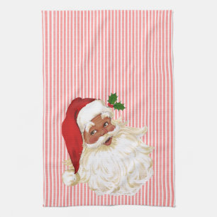 Vintage Santa Claus Red & White Stripe Kitchen Tow Tea Towel