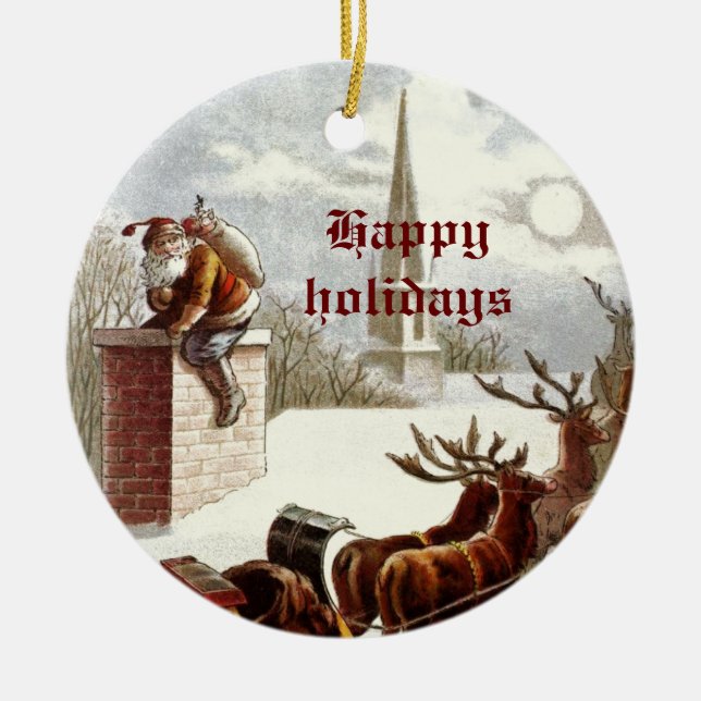 Vintage Santa Claus Reindeer Sleigh ornaments (Front)