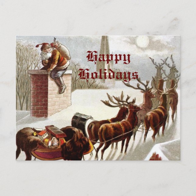 Vintage Santa Claus Reindeer Sleigh postcard (Front)