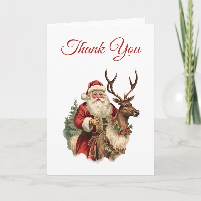 Vintage Santa Claus Riding a Reindeer Thank You (Front)