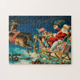 Vintage Santa Claus Sleigh Christmas Holiday Jigsaw Puzzle