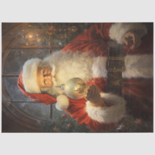 Vintage Santa Claus smiling glowing globe Tissue Paper