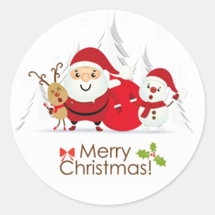 Vintage Santa Claus & Snow Man Christmas Art Classic Round Sticker