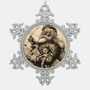 Vintage Santa Claus Snowflake Pewter Christmas Ornament