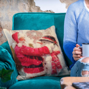 Vintage Santa Claus Snowman Christmas Cushion