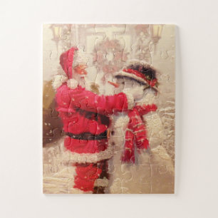 Vintage Santa Claus Snowman Christmas   Holidays Jigsaw Puzzle