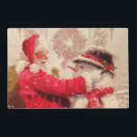 Vintage Santa Claus Snowman Christmas Laminated Place Mat<br><div class="desc">Vintage Santa Claus Snowman Christmas Placemat features a jovial Santa Claus and snowman in the snow. Perfect for Christmas parties and holiday celebrations. Created by Evco Holidays www.zazzle.com/store/evcoholidays</div>