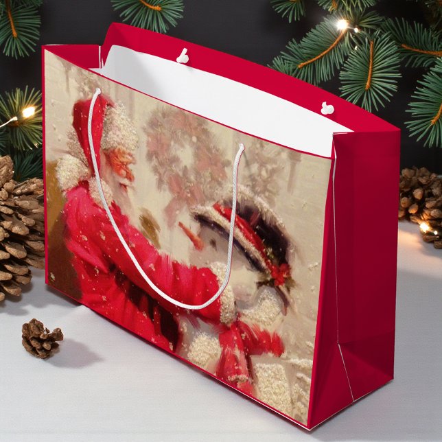 Vintage Santa Claus Snowman Christmas Large Gift Bag (Creator Uploaded)