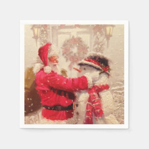 Vintage Santa Claus Snowman Christmas Napkin