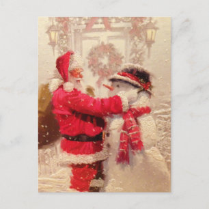 Vintage Santa Claus Snowman Christmas Personalised Postcard