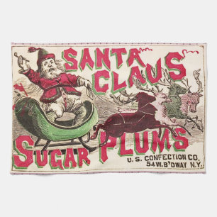 Vintage Santa Claus Sugar Plums Ad Antique Candy Tea Towel