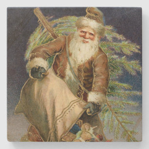 Vintage Santa Claus Toys and Christmas Tree Stone Coaster