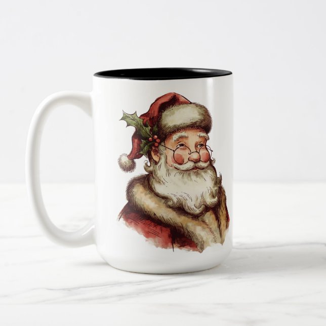 Vintage Santa Claus Two-Tone Coffee Mug (Left)