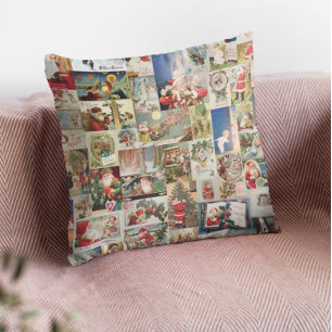 Vintage Santa Claus Victorian Postcard Decoupage Cushion