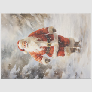 Vintage Santa Claus walking in snowy forest Tissue Paper