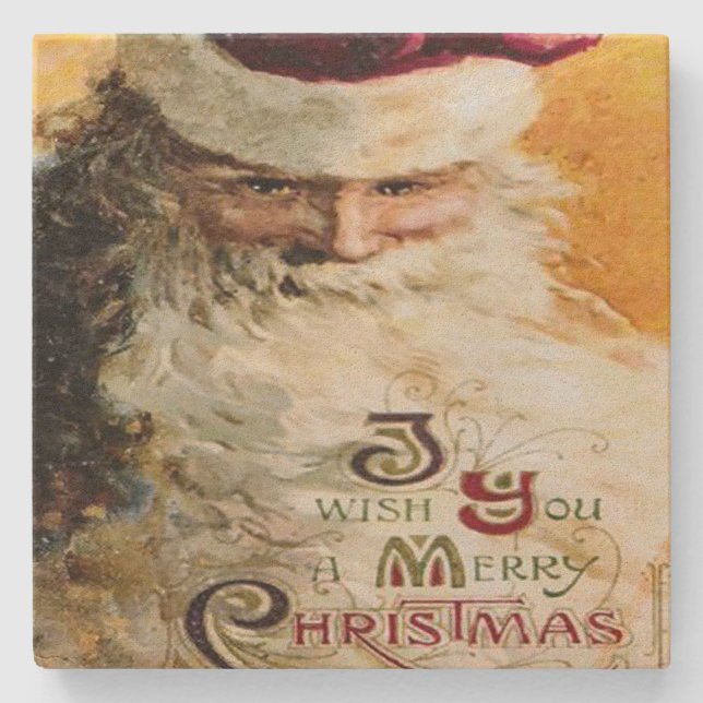 Vintage Santa Claus Wishes Merry Christmas Stone Coaster (Front)