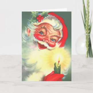 Vintage Santa Claus With Candle Holiday Card
