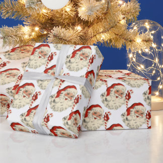 Vintage Santa Claus with Candy Cane. Wrapping Paper