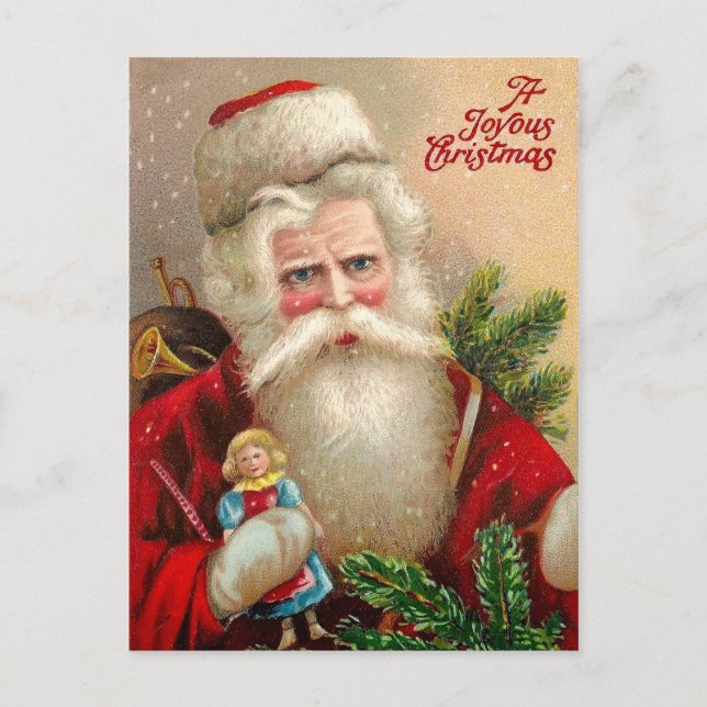 Vintage Santa Claus with Doll Holiday Postcard (Front)