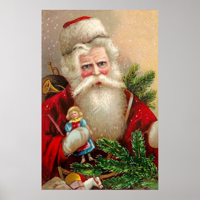 Vintage Santa Claus with Doll Poster (Front)