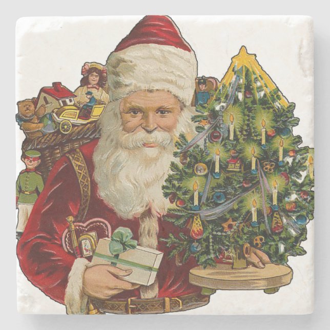 Vintage Santa Claus with Gifts Christmas Stone Coaster (Front)