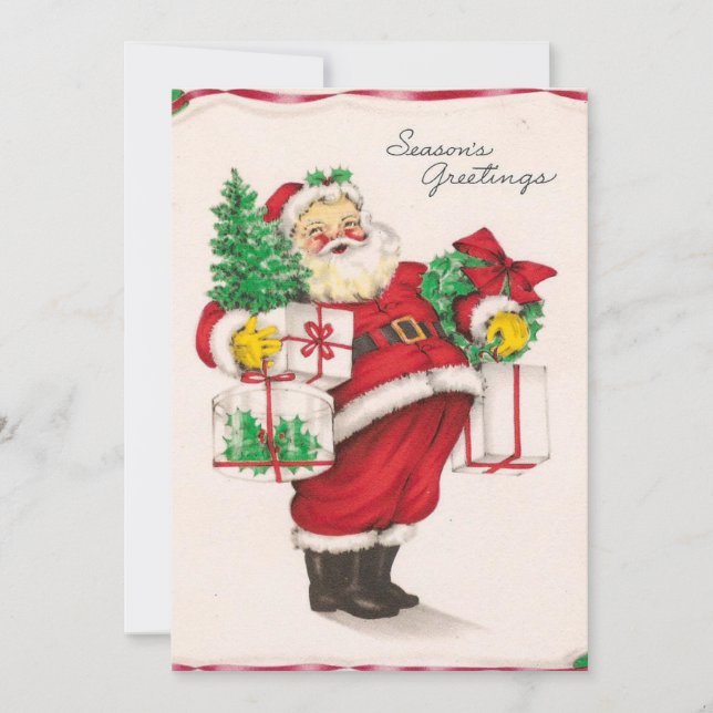 Vintage Santa Claus With Gifts Holiday Card (Front)