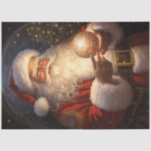 Vintage Santa Claus with glowing Christmas ball Tissue Paper