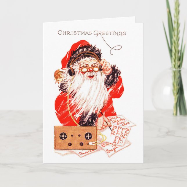 Vintage Santa Claus With Ham Radio Holiday Card (Front)