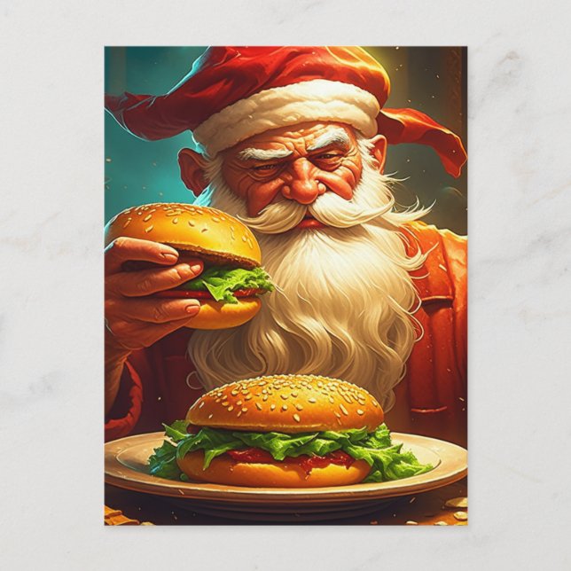 Vintage Santa Claus with Hamburger Postcard (Front)