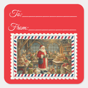 Vintage Santa Claus with Magic & Fairies Square St Sticker