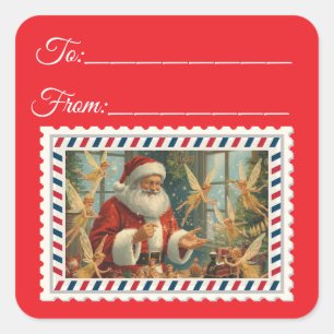 Vintage Santa Claus with Magic & Fairies Square St Sticker