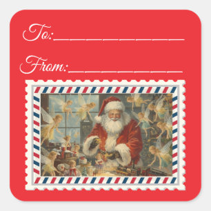 Vintage Santa Claus with Magic & Fairies Square St Sticker