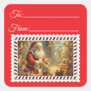 Vintage Santa Claus with Magic & Fairies Square St Sticker